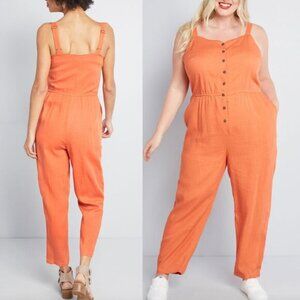 NEW NWT MODCLOTH Plus Size Every Waking Momentum Jumpsuit Orange Sleeveless Crop